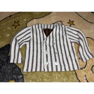Vintage Style Striped Double Breasted Baby Cardigan Knit Cream Brown Sweater